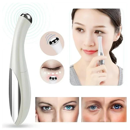 Electric Eye Massager - Vibration Anti-Aging and Wrinkle Reducer, Dark Circle Removal, Beauty Eye Care Pen in Pink and White