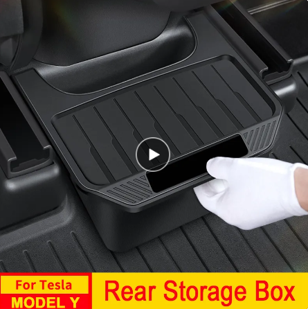 Rear Seat Storage Box for Tesla Model Y: Organizer Center Console Bins, Backseat Trash Can, Garbage Bag - Under Seat Tray Accessories