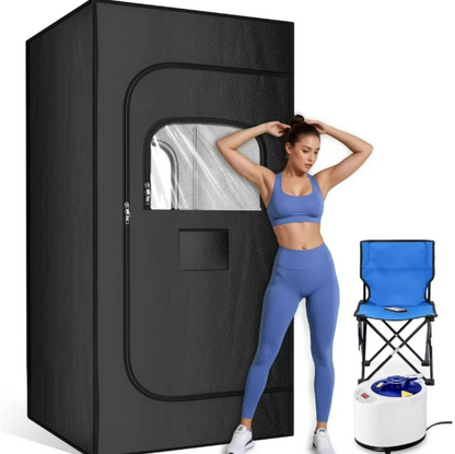 Portable Home Steam Sauna – 3L Steamer, Remote Control, Folding Chair, 99-Minute Timer, Navy Blue