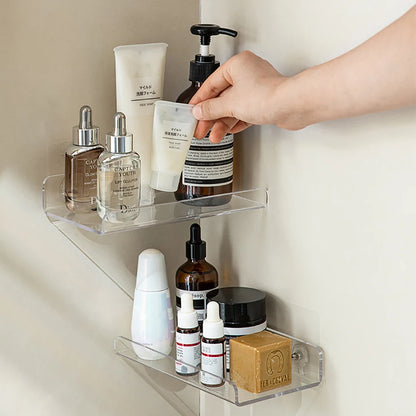 Clear Acrylic Floating Shelf - Self-Adhesive Storage for Wall Decoration, Bookshelf, Bathroom Soap Dispenser Holder