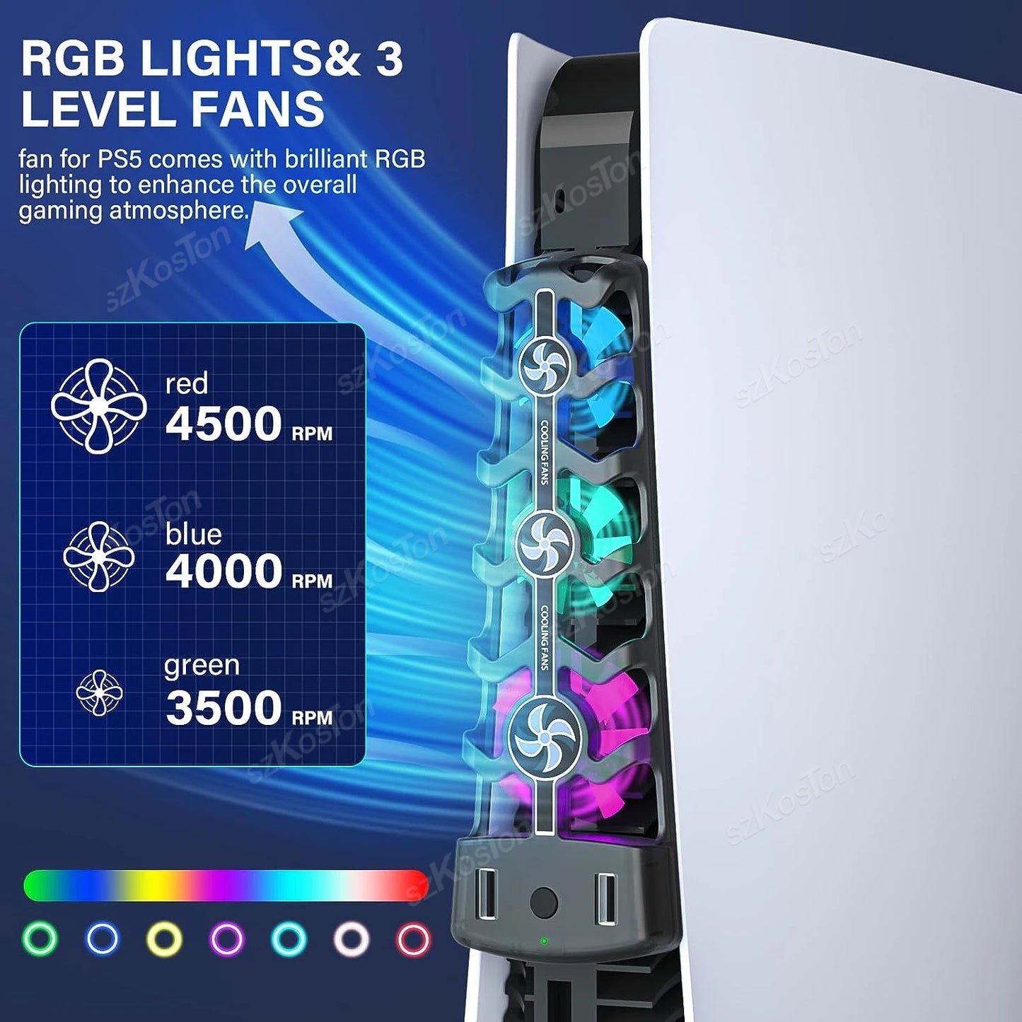 PS5 RGB Cooling Fan | Efficient Cooling System, Quiet Cooler Fans for Disc and Digital Edition Console Accessories