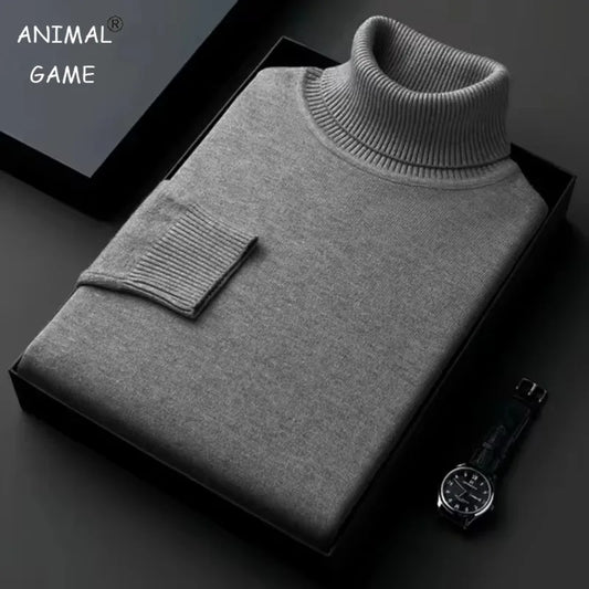 New Men's Turtleneck Sweater - Long Sleeve Knitted Slim Fit Pullover, Solid Color Lightweight Streetwear