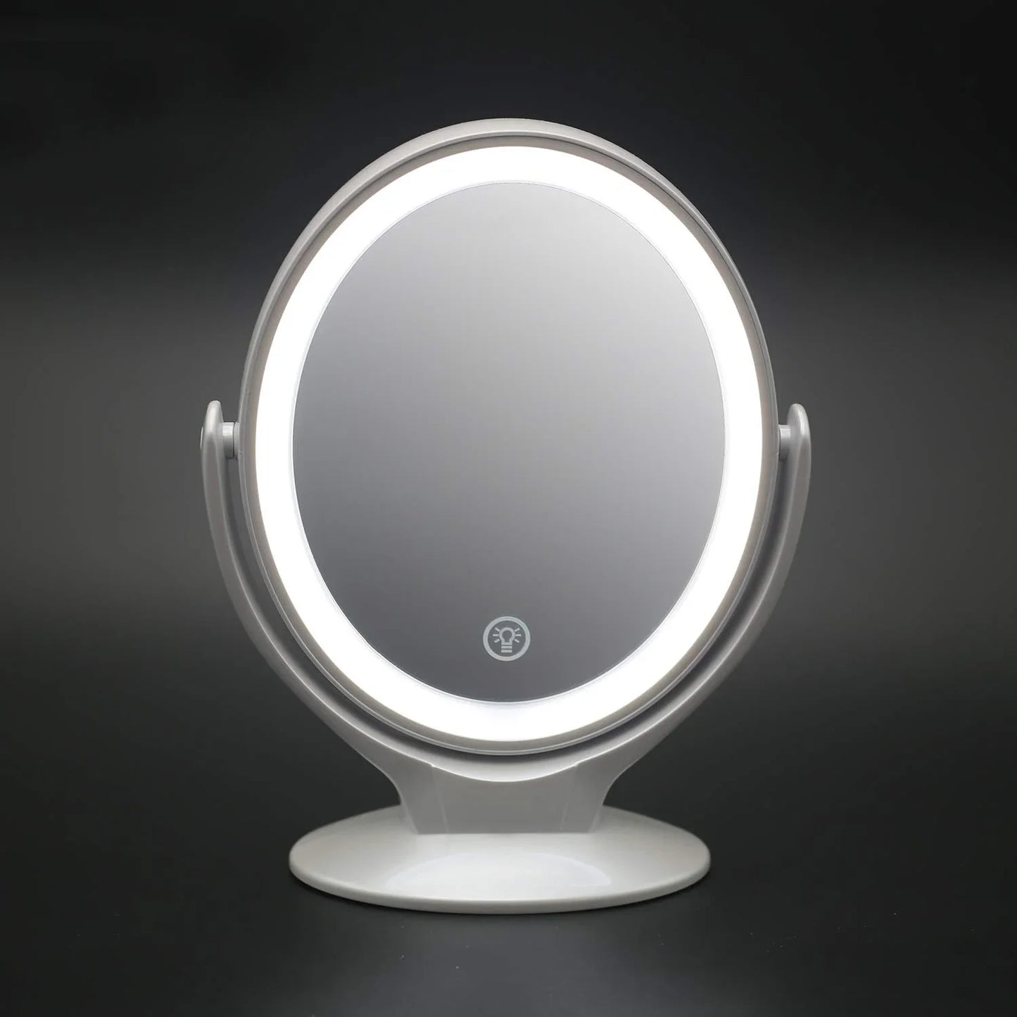 Double-Sided 1X/7X Magnifying LED Makeup Mirror with Light - USB Rechargeable, 360° Rotating Freestanding Design