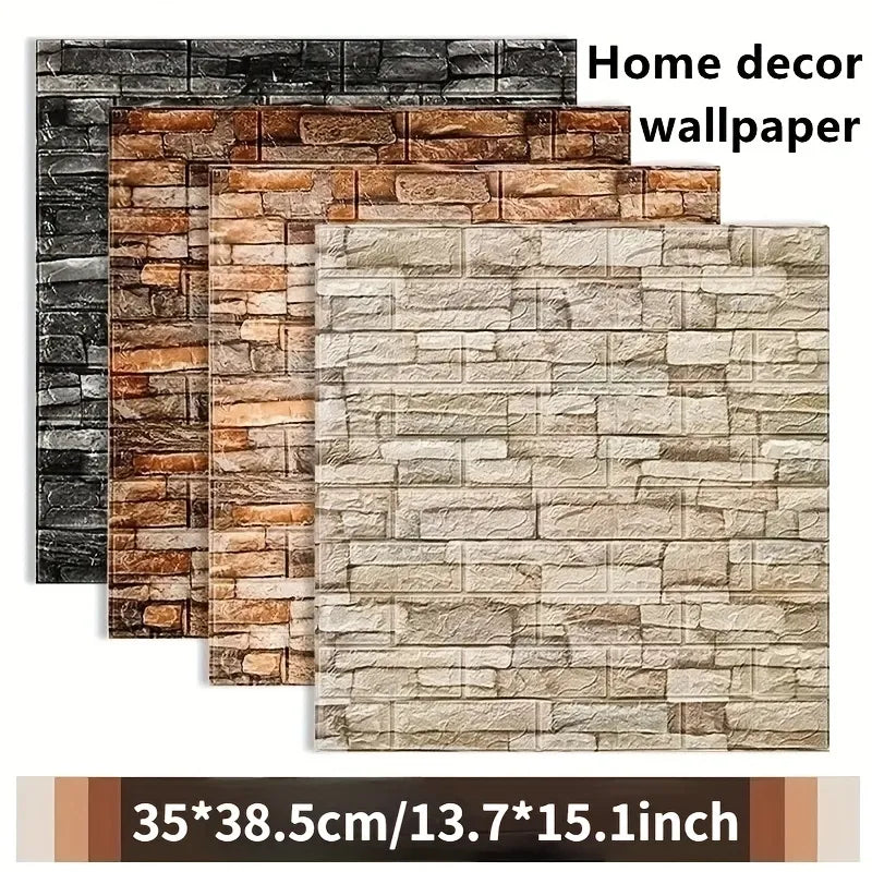 1-10pcs DIY Self-Adhesive 3D Wall Stickers - Waterproof Foam Brick Wallpaper - Bedroom Home Decor - 35x38.5cm / 13.78in x 15.16in