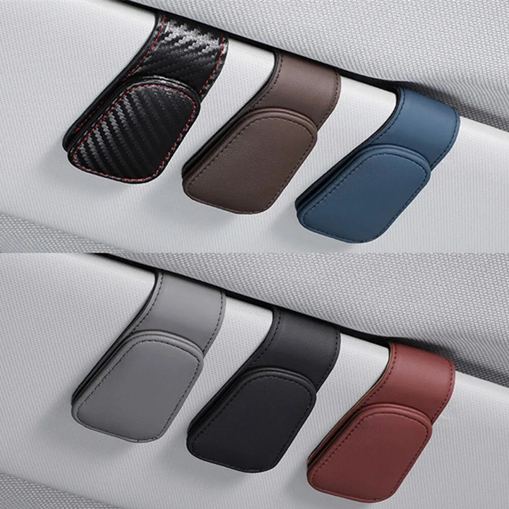 Universal Car Auto Sun Visor Eyeglass Hanger Clip | Leather Glasses Holder | Magnetic Multi-Function Automobile Accessories Storage