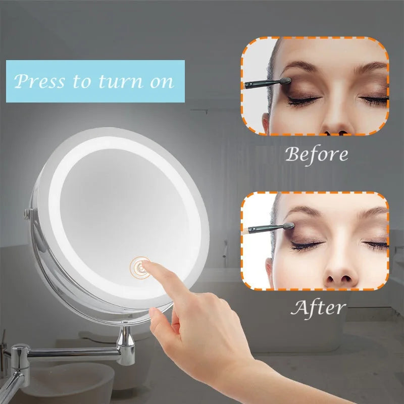 8" Rechargeable Wall-Mounted LED Makeup Mirror - 10X Magnification Vanity Bathroom Mirror