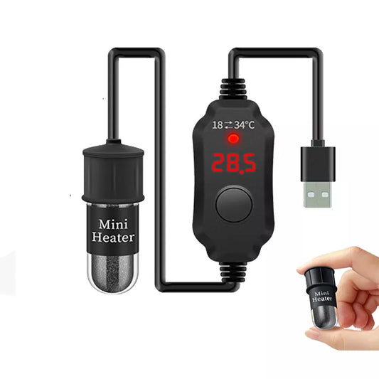 Mini Submersible Aquarium Heater - Adjustable Thermostat, USB Charging, Ideal for Fish Tank Heating (18-34°C)