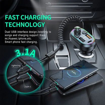 Car Bluetooth 5.0 FM Transmitter: Wireless Audio Receiver & MP3 Player with 25W PD Fast Charge - Includes Apple Type-C Port Charging Cable