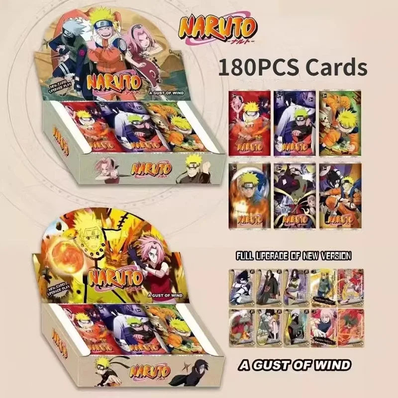 180PCS Dragon Ball, One Piece, Naruto and Demon Slayer Anime Cards - English Non-Repetition Flashcards, Table Game Deck Box for Kids