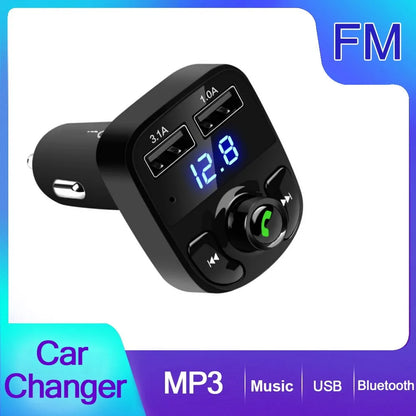 Car Fast Charger Adapter with FM Transmitter - Bluetooth 5.0 MP3 Audio Player Car Kit - Hands-Free Receiver with 3.1A Dual USB Ports - Car Accessories