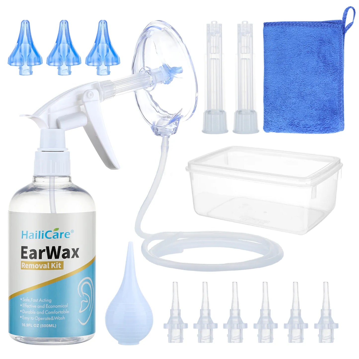 500ml Ear Cleaner Kit - Ear Wax Remover Plastic Bottle Irrigation Washer Set for Adults & Kids Ear Care