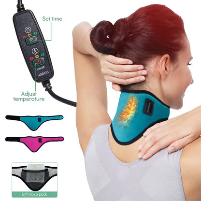 USB Electric Heating Neck Brace: Adjustable Therapy for Neck Pain Relief and Fatigue - Massage Strap for Cervical Vertebra