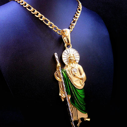 14k Gold-Plated St. Jude Pendant Necklace – Figaro Chain Religious Jewelry for Men and Women