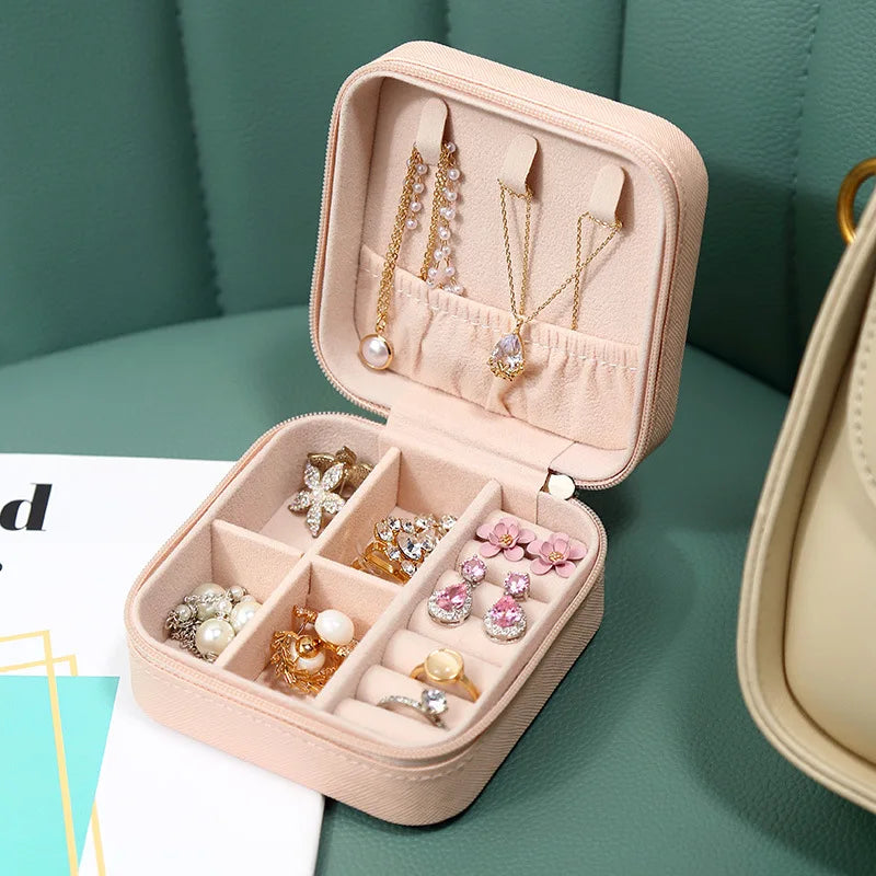 Compact Travel Companion: Portable Mini Jewelry Storage Box - Leather Organizer for Earrings, Necklaces, Rings - Display and Protect Your Jewelry On-The-Go