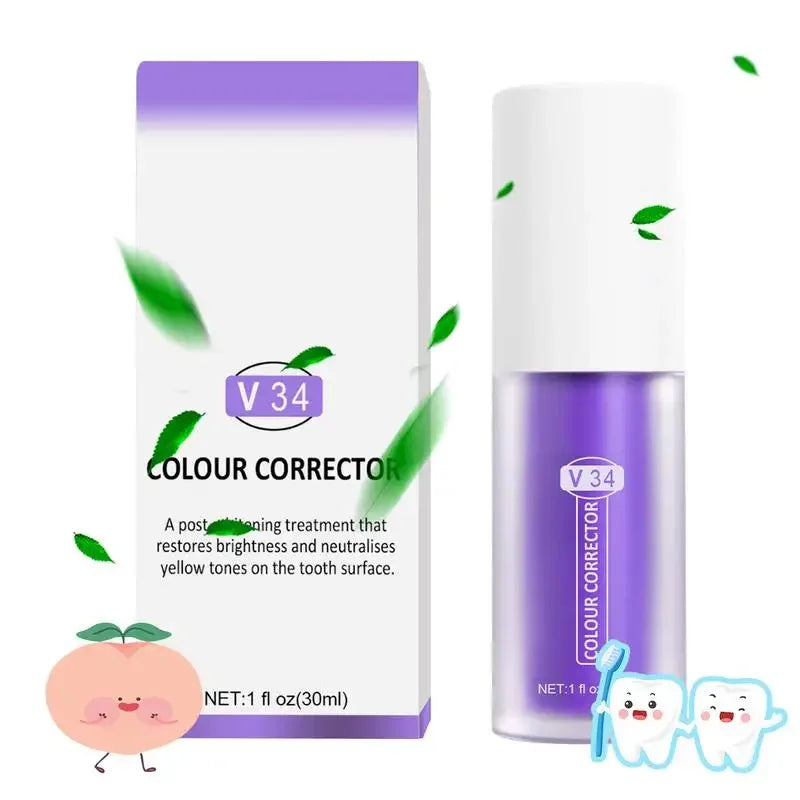 30ml V34 SMILEKIT Purple Whitening Toothpaste - Stain Removal, Yellowing Reduction, Teeth and Gums Care for Fresh Breath and Brightening Teeth