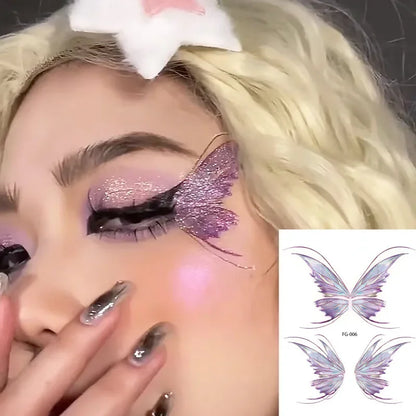 Fairy Butterfly Wings Shiny Tattoo Sticker: Waterproof Eyes Face Hand Body Art for Women - Fake Tattoos for Makeup, Dance, Music Festivals