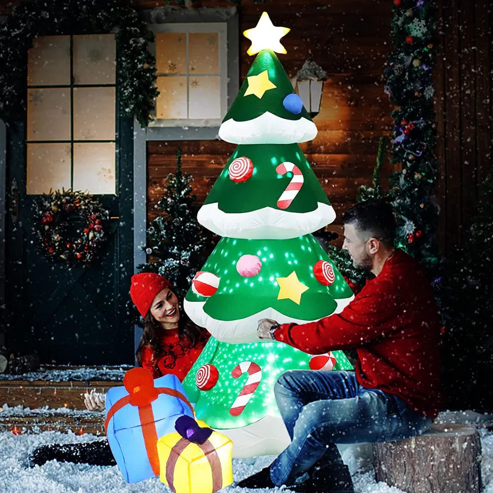 2.1M/7FT Christmas Inflatable Tree with LED Lights - Outdoor Xmas Ornament, Holiday Decoration, Gift, Party, New Year