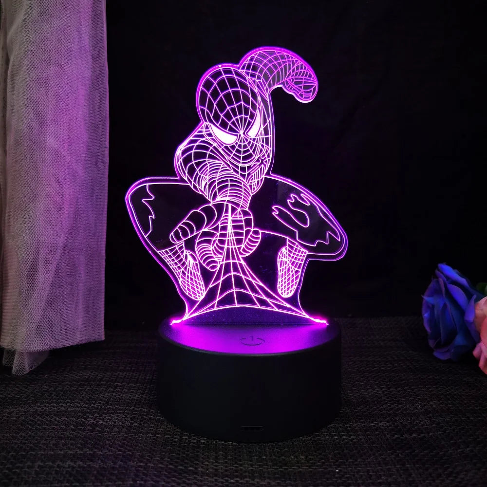 Spiderman 3D Acrylic Night Light – USB Stereo LED Desk Lamp | Phantom Light with USB and Battery Power | Surprise Birthday Gift