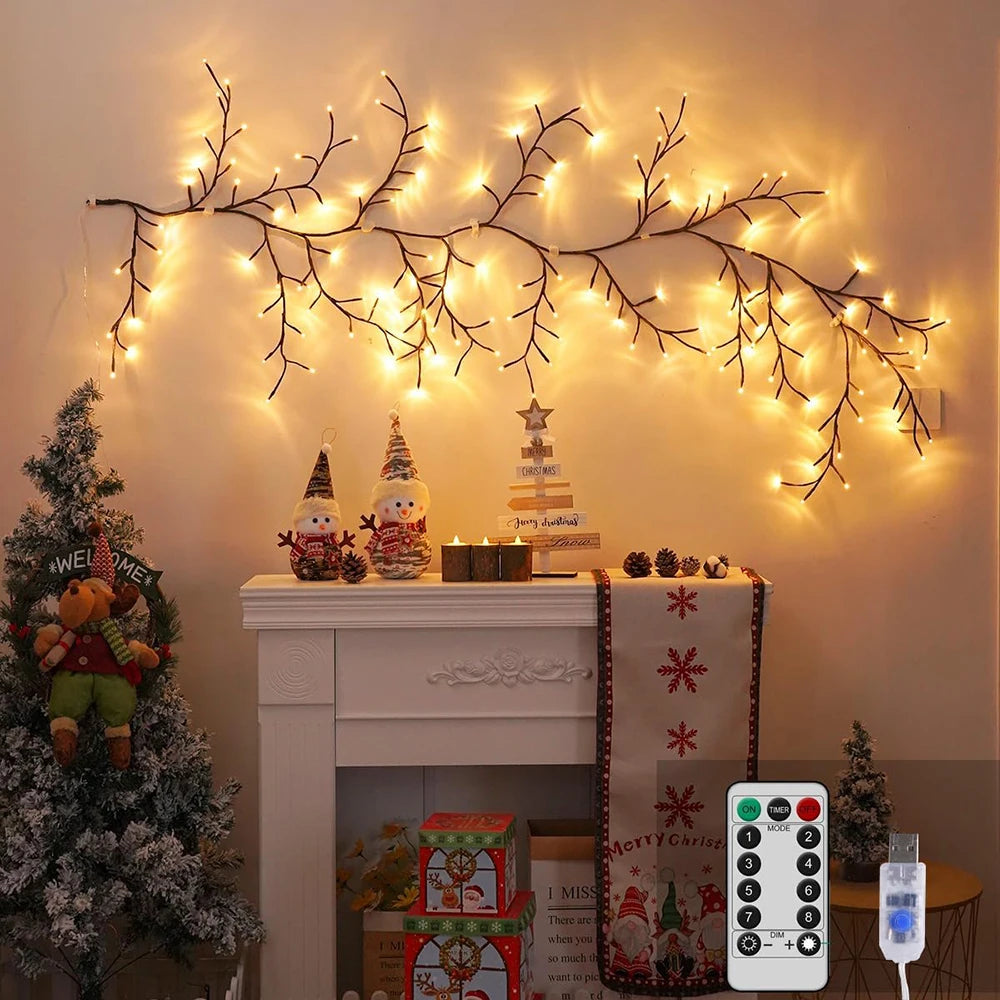 96 LED Outdoor USB Tree and Vine Light - 8 Mode Indoor Christmas Fireplace Atmosphere Light for Room Wall Decorations and Nightlights