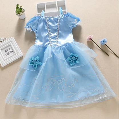 Girls Princess Dress - Cinderella Snow White Aurora Sofia Rapunzel Halloween Costume for Kids, Children Birthday Party Dress