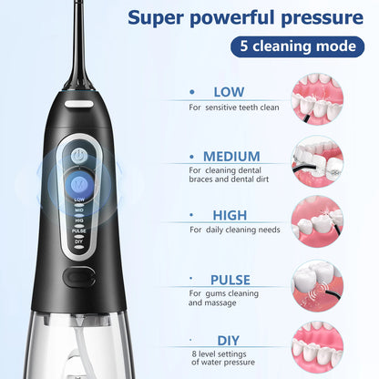 USB Rechargeable Oral Irrigator - Portable Dental Water Jet with 300ML Water Tank - Waterproof Teeth Cleaner for Oral Care