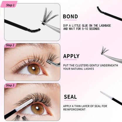 DIY Lash Extension Kit | Mixed Styles Lash Clusters with Bond and Seal, Remover, Tweezers, and Lash Brush for Self-Application Makeup