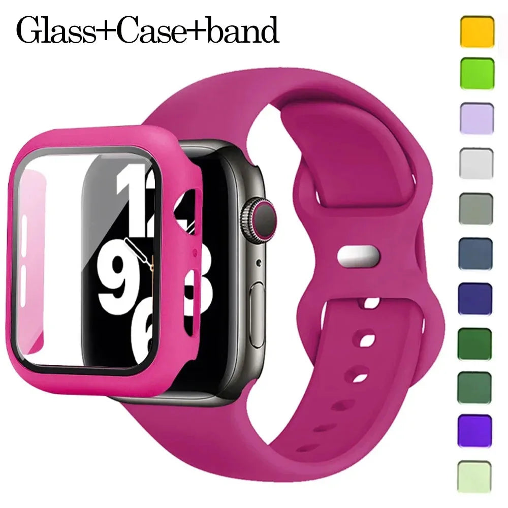 Silicone Strap + Case for Apple Watch – Bands for 38mm, 40mm, 41mm, 42mm, 44mm, 45mm, 49mm, iWatch Ultra Series 3 4 5 6 7 8 , SE