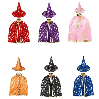 2pcs Kids Halloween Witch Hats and Cape Set - Perfect for Masquerade, Cosplay, and Halloween Party Costumes