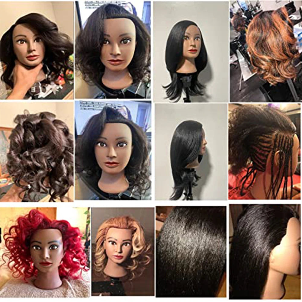 African Mannequin Head - 100% Real Hair Hairdresser Training Head with Tripod Stand - Cosmetology Doll Head for Braiding and Styling Practice