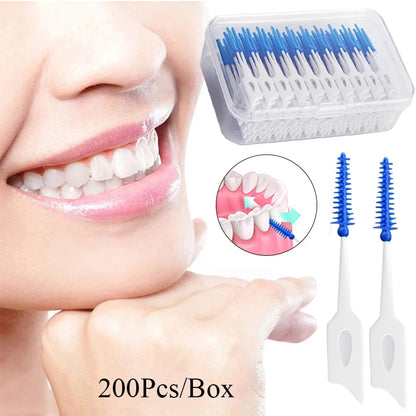 200 Units Interdental Silicone Brushes: Dental Toothpicks with Thread for Effective Oral Cleaning