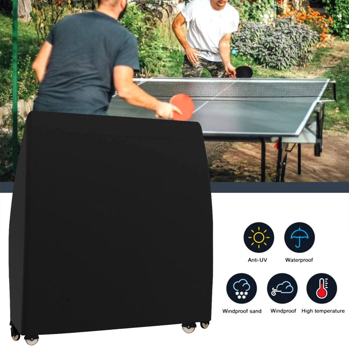 Heavy Duty Waterproof Table Tennis Cover - Outdoor/Indoor Ping Pong Table Storage Cover, Polyester, 165 x 70 x 185 cm