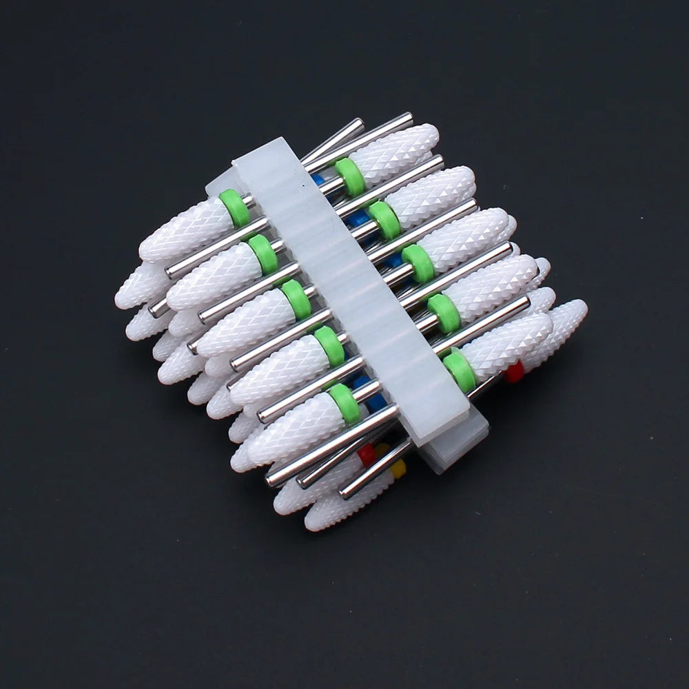 10pcs Ceramic Nail Drill Bits Set - Milling Cutter for Electric Manicure - Flame Corn Files Pedicure Machine Polish Accessories