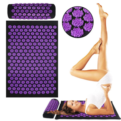 Acupressure Yoga Mat with Spikes - Kuznetsov's Applicator Cushion, Sensi Massage Body Needles, Includes Foot Massager Pillow for Fitness and Pilates