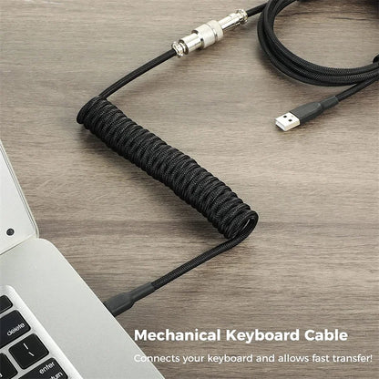 Type C Mechanical Keyboard Coiled Cable - 3M USB Wire with Aviator Connector for Desktop Computers and Mechanical Keyboards