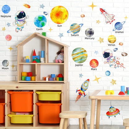 Explore Space with Solar System Kids Wall Stickers - Astronaut and Stars Decals for Nursery, Bedroom, and More!