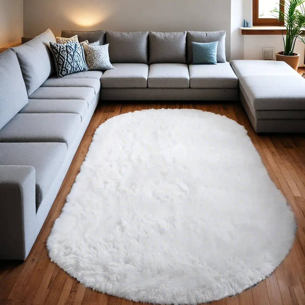 Luxury Grey Oval Shaggy Rug - Soft, Thick Plush Carpet for Living Room, Bedroom, and Nursery - Ideal Sofa Area and Bedside Mat for Kids Room