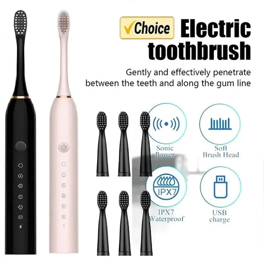 6 Clean Modes Sonic Electric Toothbrush - USB Rechargeable, Washable Teeth Whitening and Cleaning Brush for Adults X-3