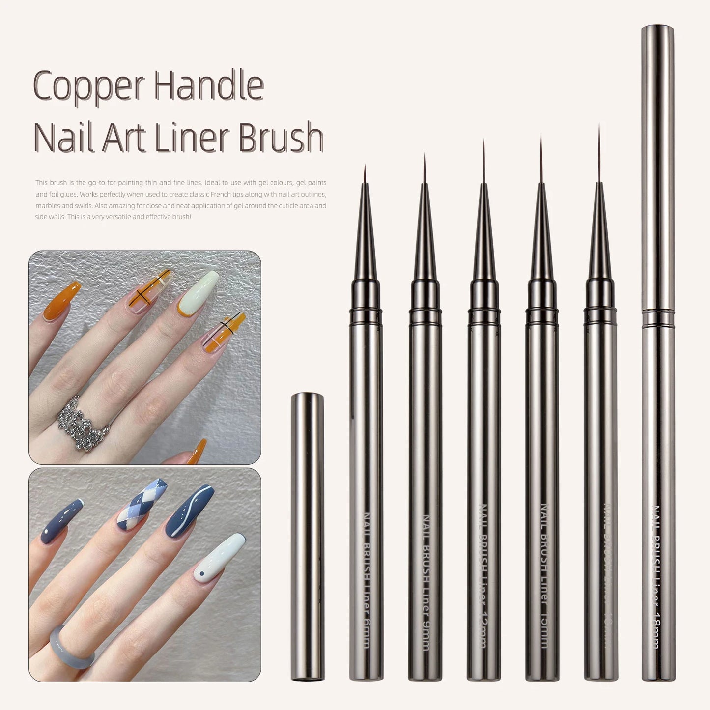 5PCS Nail Art Liner Brushes Set - Hand Painted Acrylic UV Gel Colors, Builder Drawing Pen for DIY Manicure Design