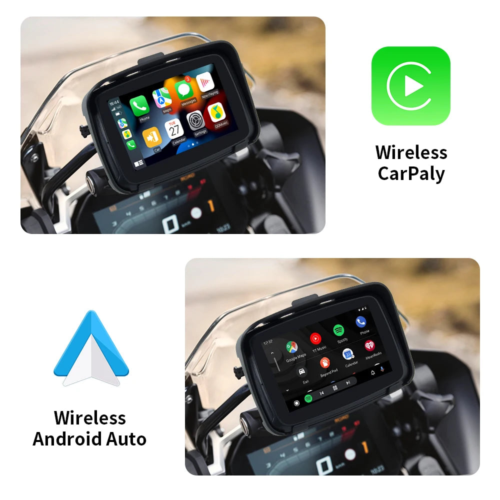 EKIY IPX7 Waterproof Motorcycle GPS Navigation - Portable Display Screen with Apple CarPlay and Android Auto Wireless Connectivity