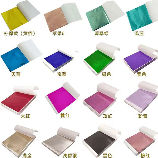 100Pcs Individually Packaged 9cm Imitation Gold Silver Leaf Foil Papers - for DIY Epoxy Resin Craft, Nail Art, Jewelry Making