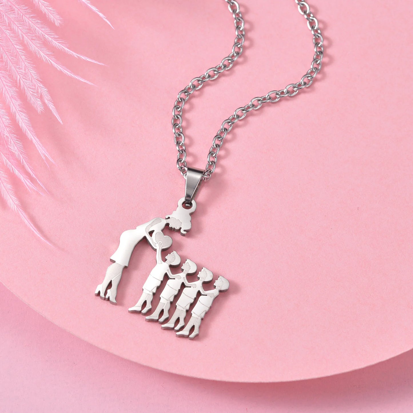 Family Stainless Steel Necklace Set: Mothers and Children Silver Color Pendant Jewelry - Perfect Mother's Day Gift