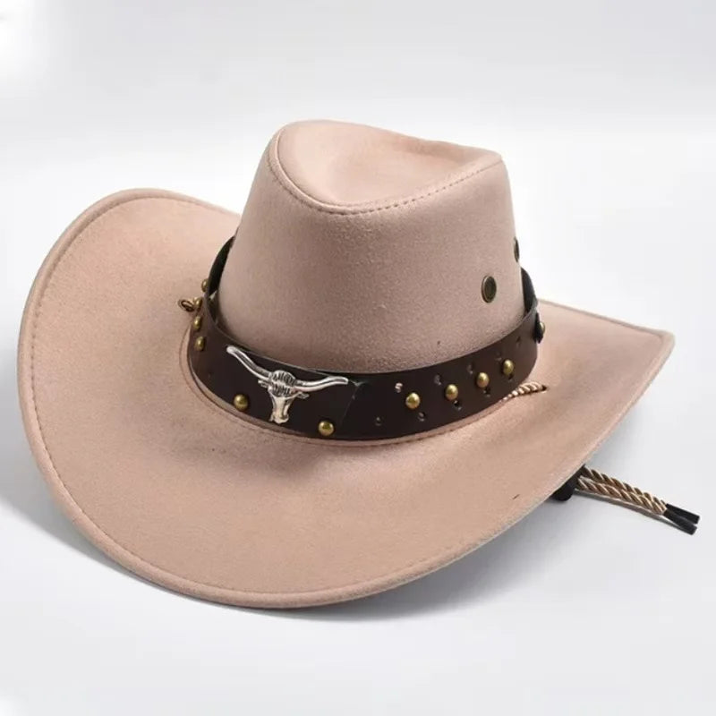 Artificial Suede Western Cowboy Hat - Vintage Big-Edge Gentleman and Cowgirl Jazz Hat for Holidays, Party, and Cosplay