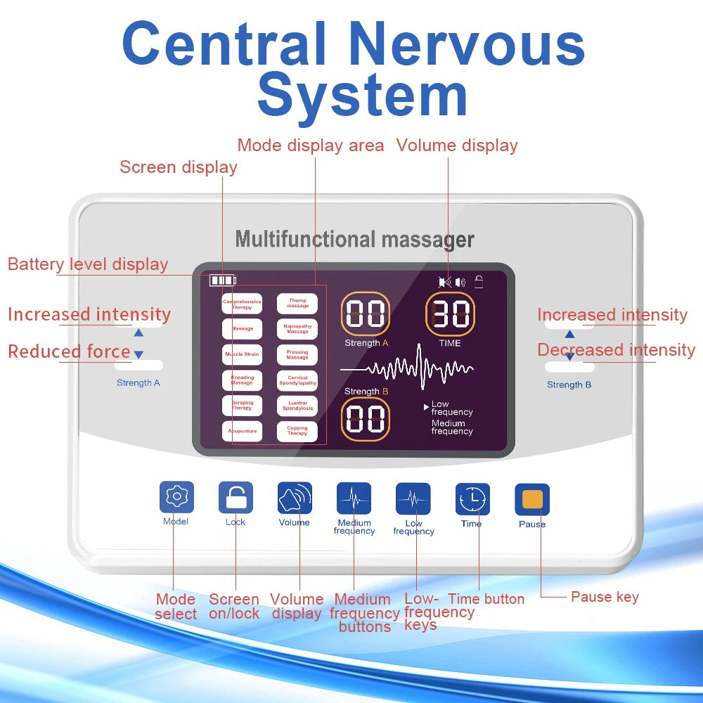 12 Modes TENS Machine EMS Muscle Stimulator - Low Frequency Therapy Device for Pain Relief and Muscle Stimulation