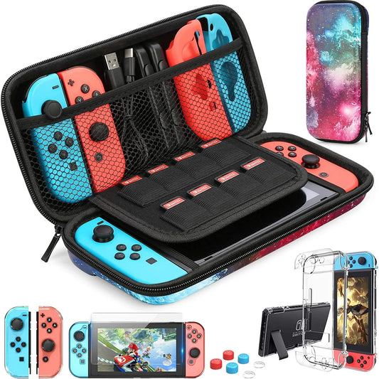 Nintendo Switch Case: 9-in-1 Accessories Kit with Carrying Case and Dockable Protective Case