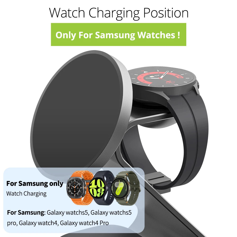 Bonola Magnetic 3 in 1 Wireless Charger Station - 25W Fast Charging Stand for Samsung S24 Ultra/S23, Galaxy Watch 7/6/5, Earbuds