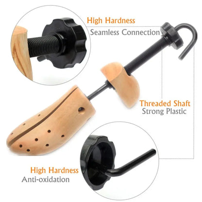 2 Way Adjustable Shoe Stretcher - Pine Wood Shoe Tree Expander for Men and Women, Available in S/M/L Sizes