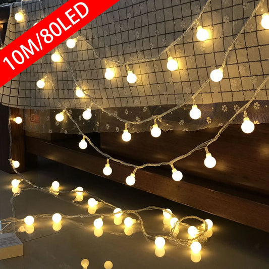 10M USB/Battery-Powered Ball LED String Lights | Waterproof Outdoor Garland for Wedding, Garden, and Christmas Decor | Fairy Lights