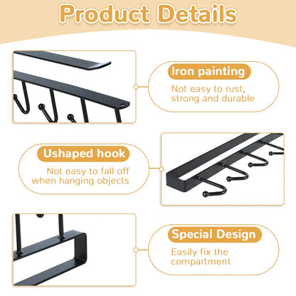 Iron Metal Under-Shelf Hanging Rack - 6 Hooks Storage Shelf for Kitchen & Bathroom Organizer