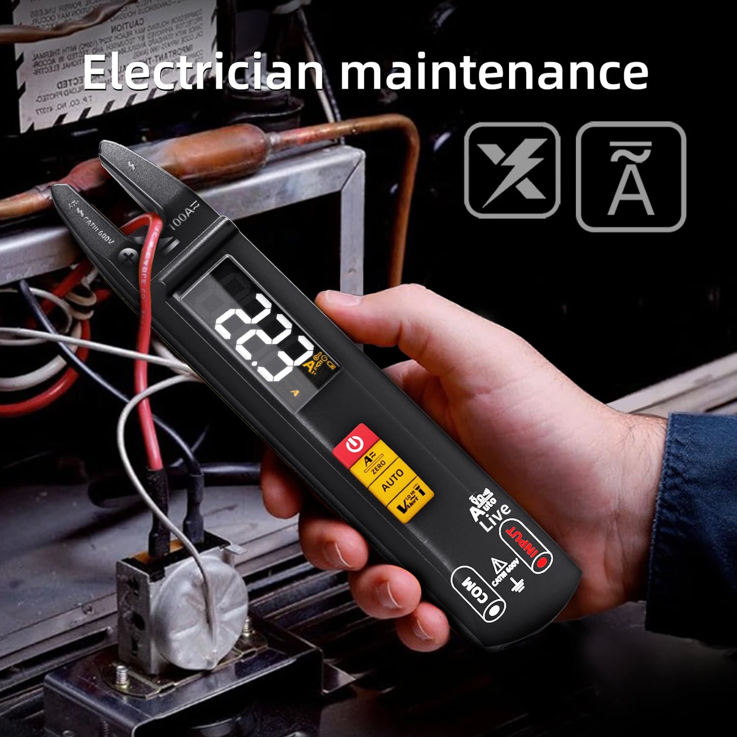 BSIDE NEW Digital Clamp Meter - DC/AC 100A Smart Ammeter Pliers | T-RMS Current, Auto Multimeter, Voltage, Ohm Electrical Tester