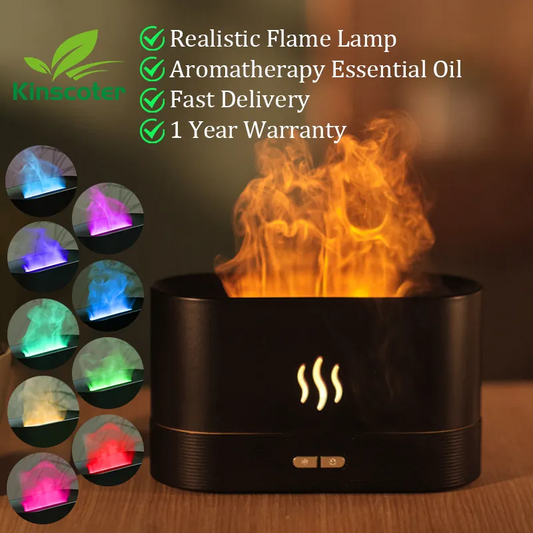 Kinscoter Ultrasonic Cool Mist Maker - Aroma Diffuser Air Humidifier with LED Essential Oil Flame Lamp - Difusor Fogger